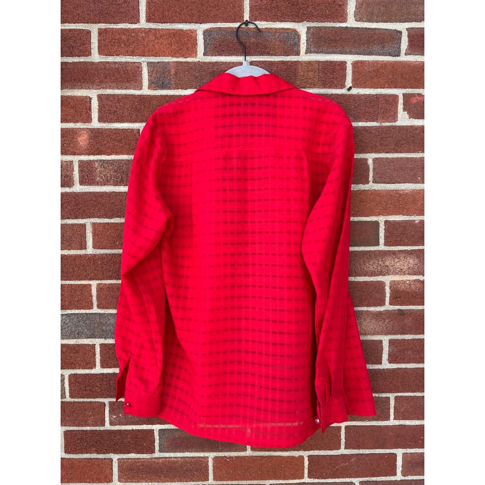 Milano Red Checkered Button Front Blouse Shirt Women Small Long Sleeve Vintage - Picture 8 of 9